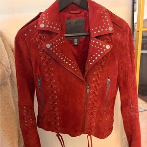 Belle vere Suede leather Studded Lace-Up Moto Jacket XS